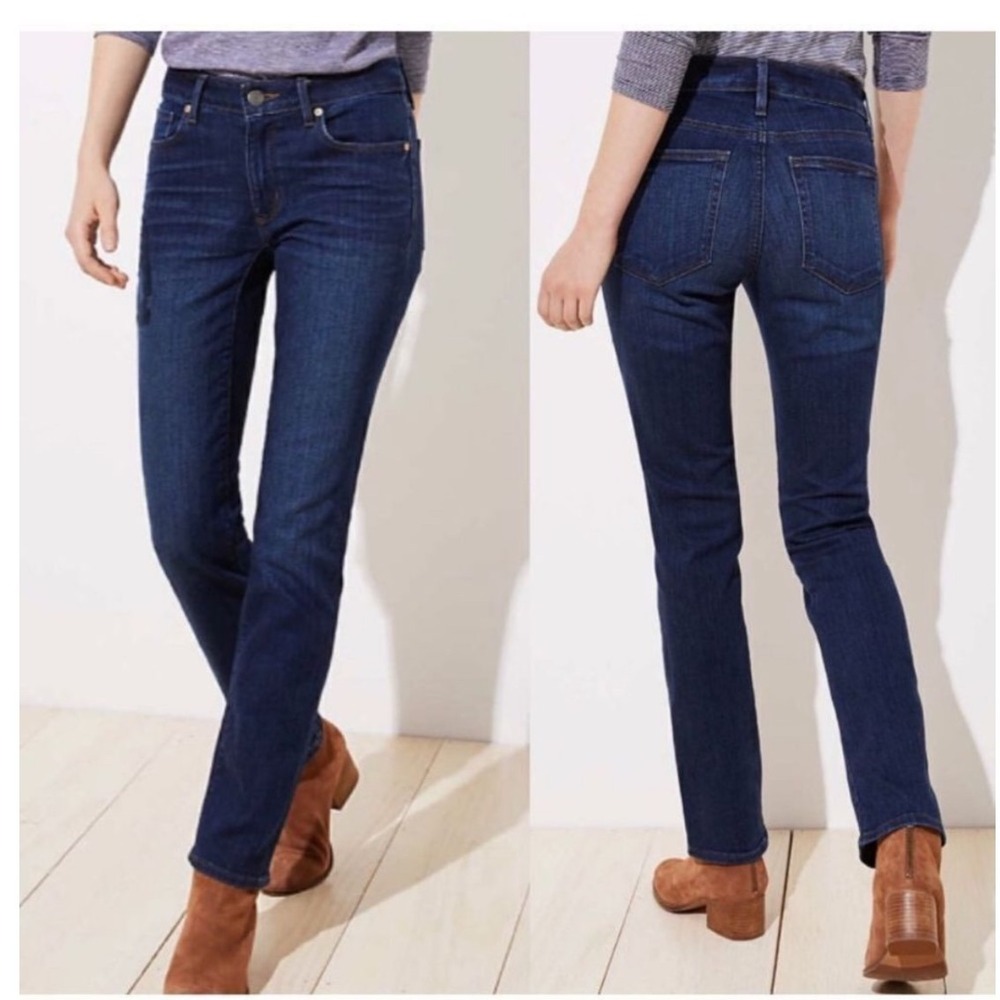 LOFT Curvy Straight‎ Dark Wash Jeans Mid Rise Classic Style Size 27/4